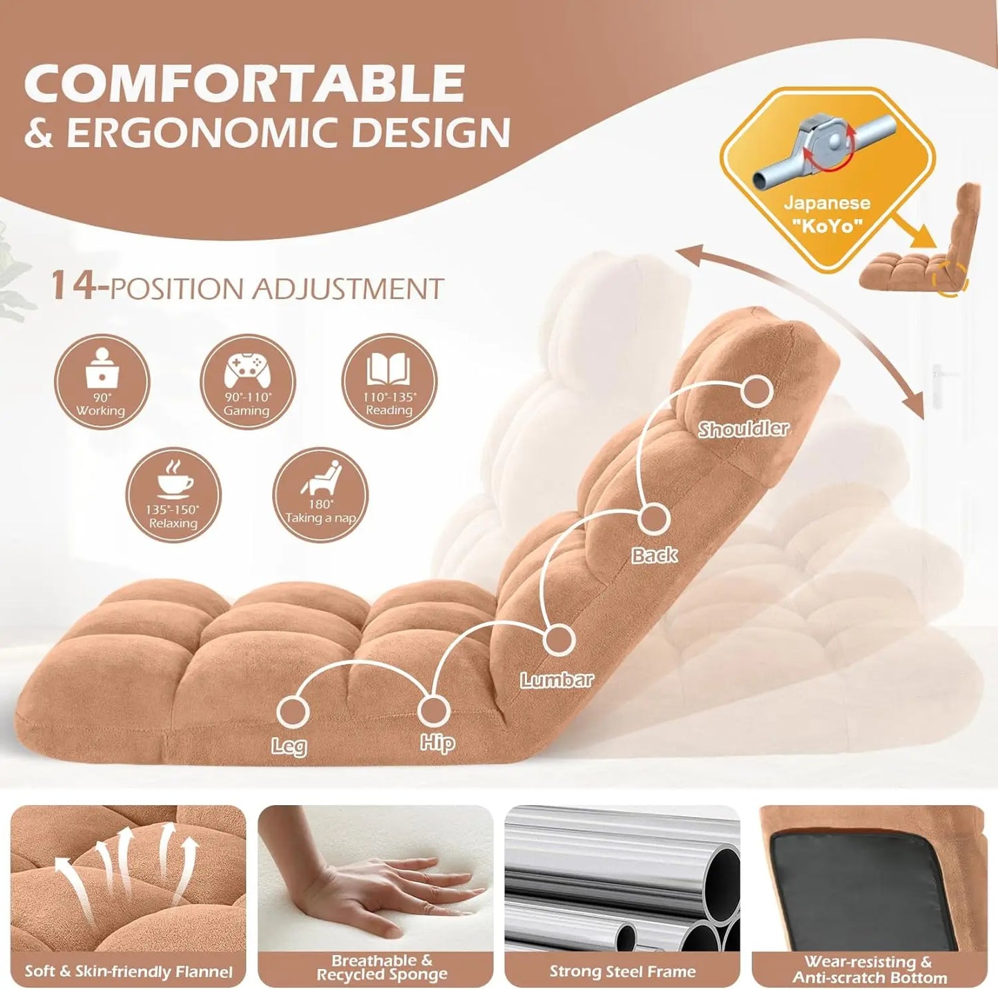 Floor Gaming Chair Cushioned Adjustable Lazy Sofa Chair