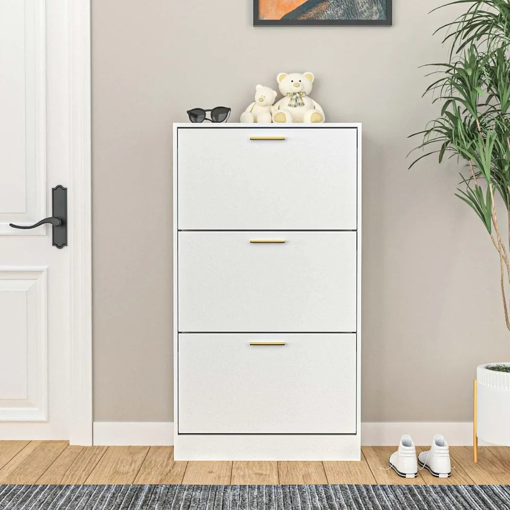 Narrow Shoe Storage Cabinet Wood Hidden Storage