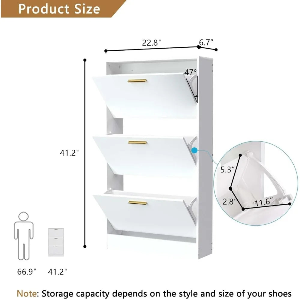 Narrow Shoe Storage Cabinet Wood Hidden Storage