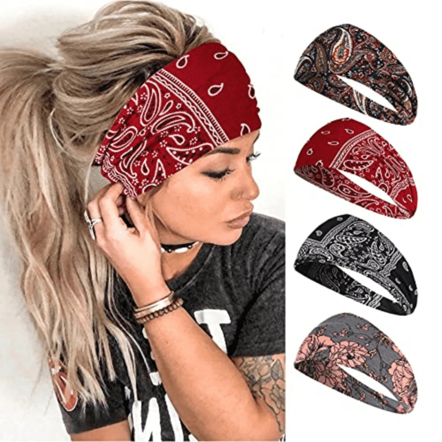 4pcs/pack  Headbands Stretch Print Bandana Headbands