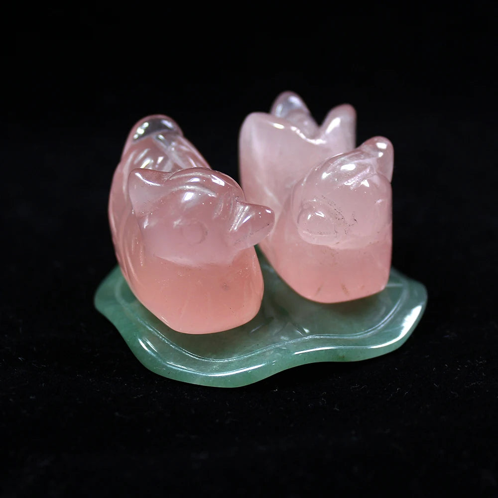 A Pair Natural Pink Rose Quartz Mandarin Duck - Serenity Syngery Shop 