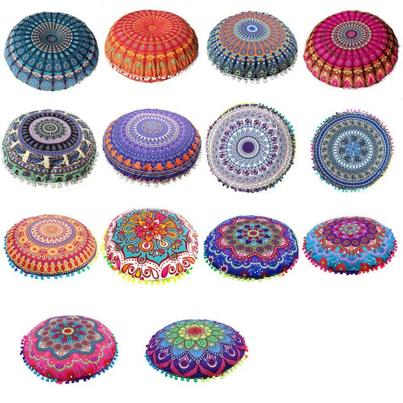 Bohemian Meditation Cushion Cover Round Flower Print