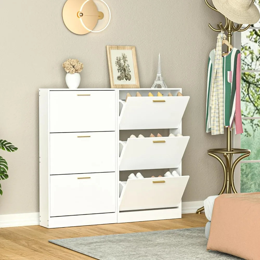 Narrow Shoe Storage Cabinet Wood Hidden Storage